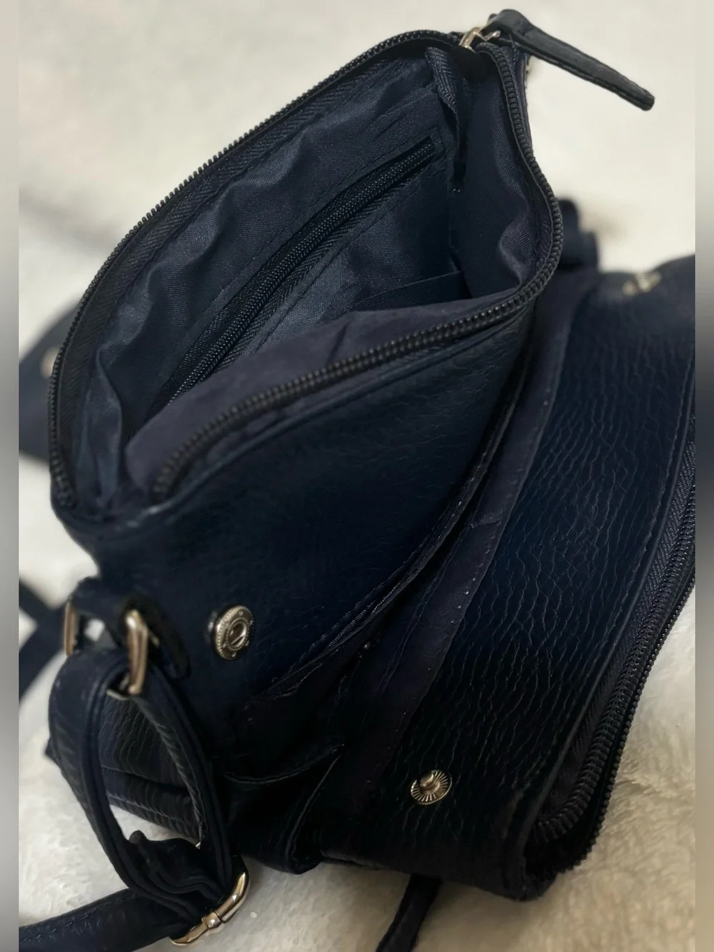 Navy Crossbody Shoulder Bag with Buckle Detail